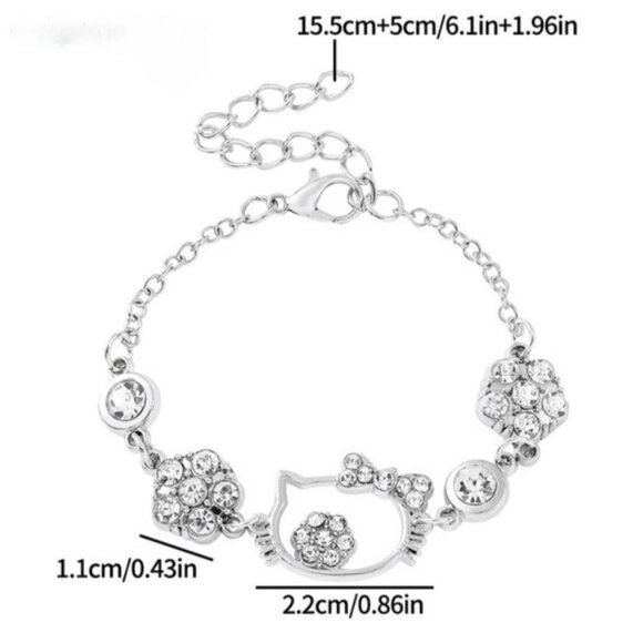 Hello Kitty Sanrio Silver Rhinestone Charm Bracelet – Adjustable Chain for Kids - Picture 6 of 6